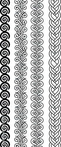 Ornate braided borders and decorative elements in Celtic style for seamless design applications and graphic ornamentation.