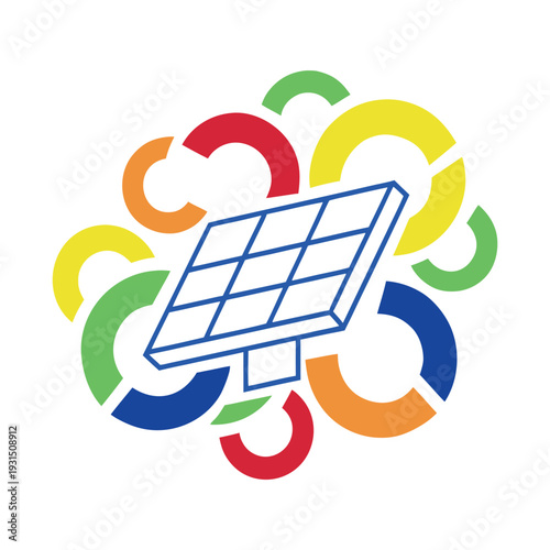 a solar panel on a stand with circular recycling arrows around it