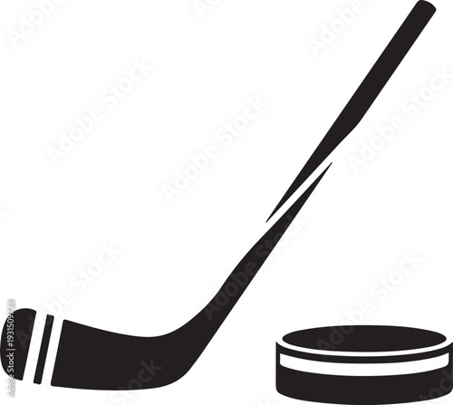Hockey stick and puck silhouette illustration
