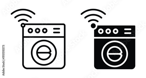 Smart Washing Machine Icons in Black and White Designs for Digital Use