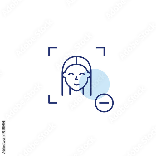 Woman face id and minus symbol. Access cancelled, scan unsuccessful. Pixel perfect, editable stroke vector icon