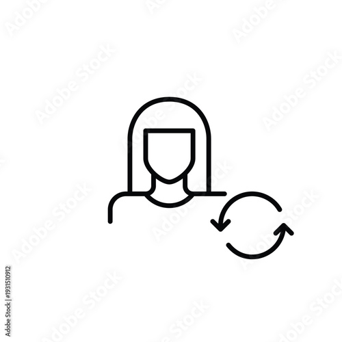 Woman avatar and renew arrows. Account refresh, profile update. Pixel perfect, editable stroke vector icon
