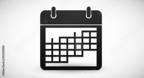 Black calendar icon on a white background representing time management.