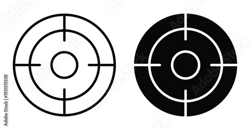 Simple Target Icon Design with Black and White Variations for Graphics