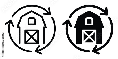 Farmhouse Icon with Recycling Symbol for Sustainable Agriculture Concept