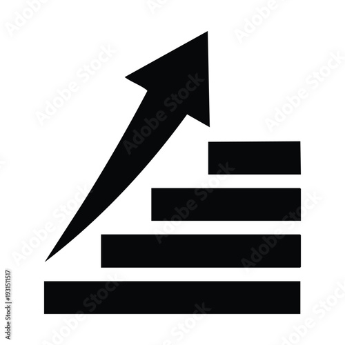 A black arrow points upwards over a series of steps, symbolizing progress and growth.