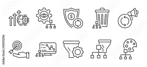 Icon pack Process Flow outline vector style for business professional modern efficient creative minimal strategy management productivity innovation teamwork branding design presentation solutions