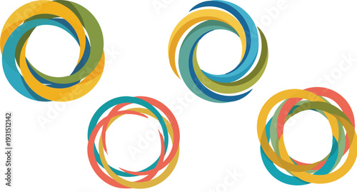 Set of 4 Intertwined Colorful Circle Logos Vector
