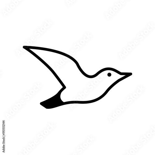 Illustration vectorielle minimaliste d’une mouette en vol, style line art noir et blanc. Symbole du littoral breton, de la mer et de la côte atlantique