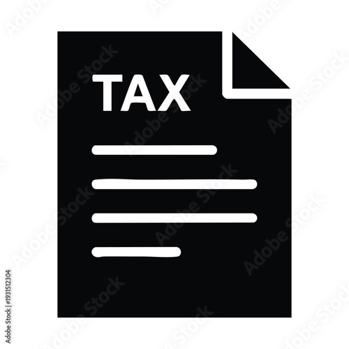 Black icon of a tax document or form with the word TAX at the top and several horizontal lines representing text.