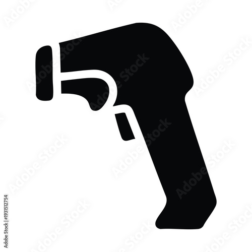 Black silhouette icon of a handheld infrared thermometer gun for non-contact temperature measurement and health screening.