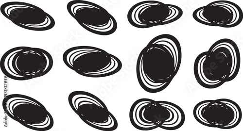Abstract Black and White Swirling Oval Shapes Pattern Design