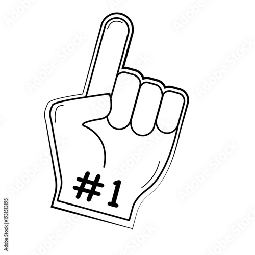 Black and white foam finger up icon. Number one fan foam finger. Simple vector icon for fan support, sport events.