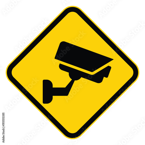 Caution Sign Featuring Security Camera Symbol for Safety Awareness