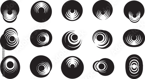 Black and white abstract shapes with swirling patterns collection