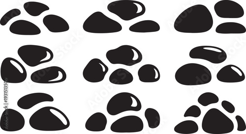 Collection of black stones on white background illustration design