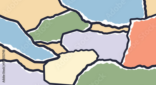 Colorful Map Illustration with Geometric Shapes.