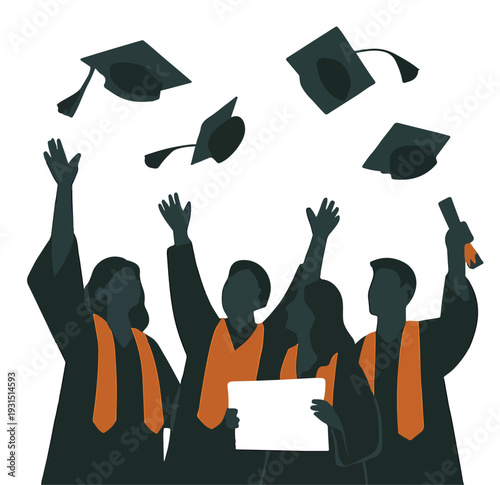 graduation caps and diploma