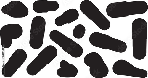 Black abstract shapes on a white background pattern design