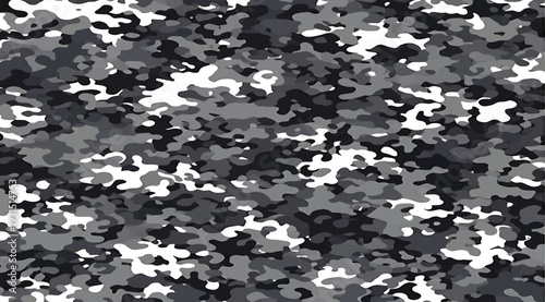 Black and white camouflage pattern with gray shades and spots on white background