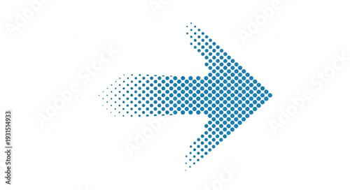 Blue arrow graphic made of dots pointing right.