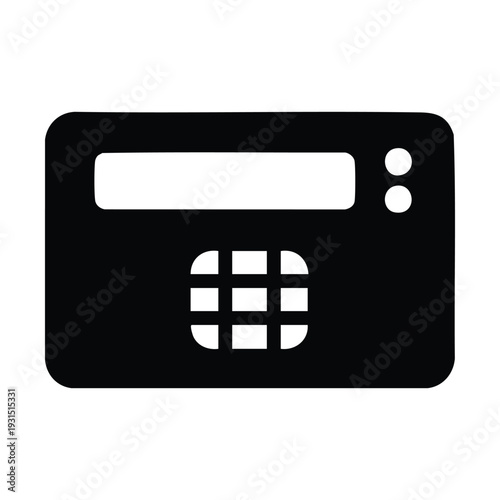 A black silhouette icon of a security token or a small electronic device with a display screen and a numeric keypad.