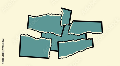 Torn Paper Fragments in Teal Color.