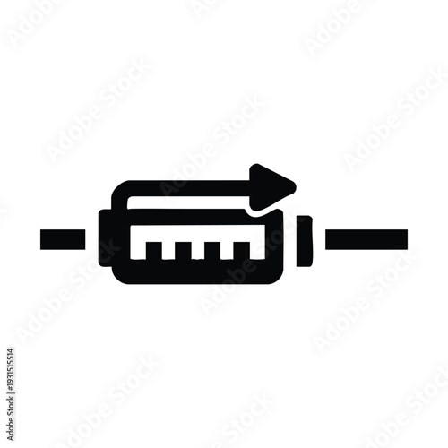 Black and white icon of an electrical fuse or circuit breaker symbol with a directional arrow, representing current flow or a resettable component.
