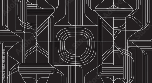 art deco seamless pattern with white geometric lines creating an intricate abstract design on a dark background perfect for digital art.