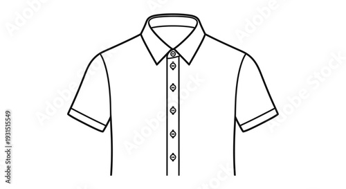 a mens short-sleeved collared shirt line art illustration depicting a classic button-down design ideal for fashion design or e-commerce graphics.