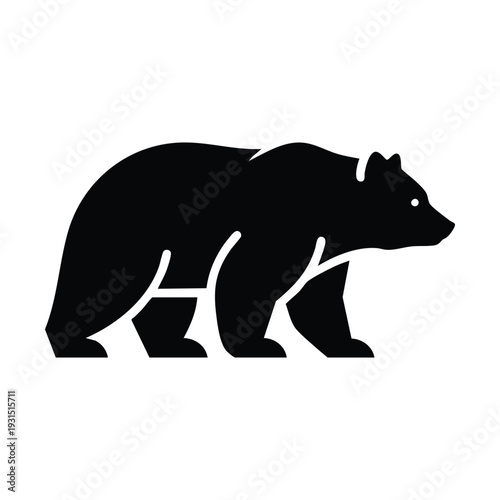 Stylized black silhouette of a bear standing on all fours, depicted in a minimalist graphic style.