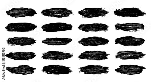distressed black brush strokes collection featuring hand drawn ink textures on white for abstract graphic design elements.