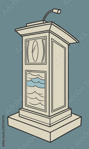 Ornate Wooden Podium with Microphone for Public Speaking Events.