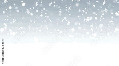 Snowflakes falling gently on a serene winter scene with a soft blue and white gradient background
