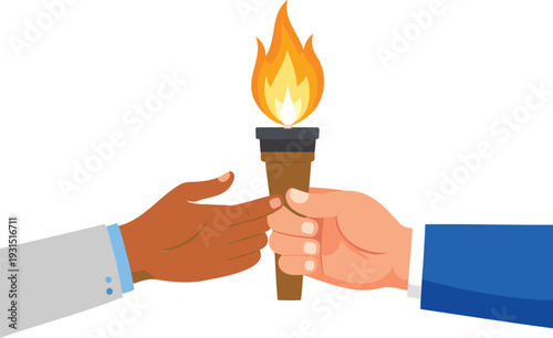 Diverse business partners passing torch of leadership and innovation