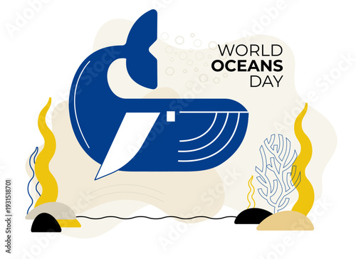 World Oceans Day Whale Vector Illustration