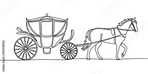 Horse Drawn Carriage Vintage Transportation Continuous Line Illustration