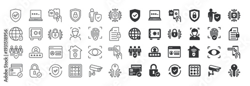 Security thin line and solid icon set. Multi series icon collection. Web minimal icons