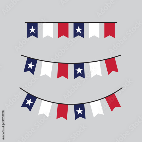 Seamless Texas Flag Party Bunting Border Background – Flat Design Illustration