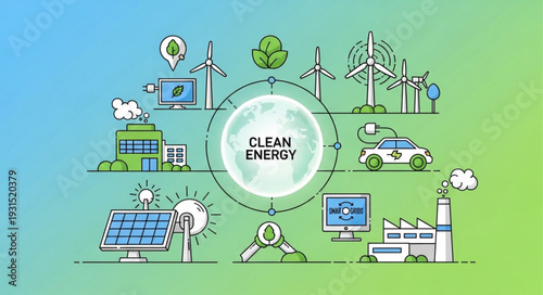 Clean Energy Sources and Technologies Illustration.