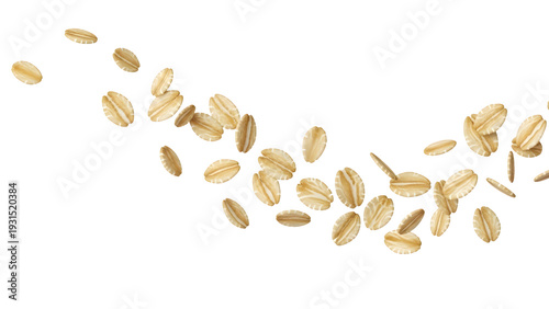 Falling Oat Flakes Isolated On Black Background