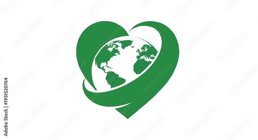 Obraz premium Green heart earth icon vector