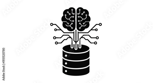 Vector illustration of brain connected to database
