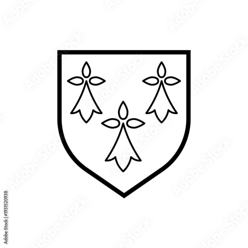 Illustration vectorielle minimaliste d’un écusson breton décoré d’hermines. Symbole emblématique de la Bretagne, en style line art noir et blanc