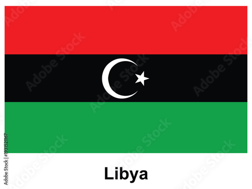 Flag of Libya with Red, Black, and Green Stripes Featuring a Crescent and Star
