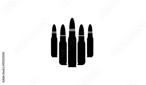 Flat circular badge with bullet cartridges ammunition vector icon for security and defense concept isolated on transparent background