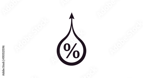 percentage symbol in a rising teardrop icon illustrating increasing humidity growth or financial interest