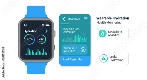 Smartwatch and smartphone displaying hydration tracking application interface.