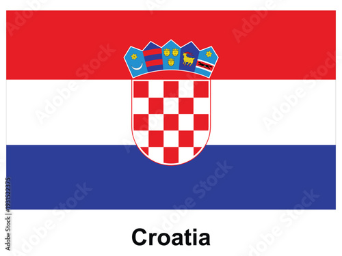 Croatian Flag with Emblem on Red and Blue Horizontal Stripes Background