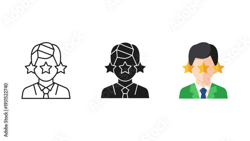 Three illustrated male faces with star ratings Vector
